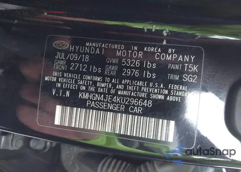 2019 Genesis G80 3.8 из США, поврежденный, VIN KMHGN4JE4KU296648